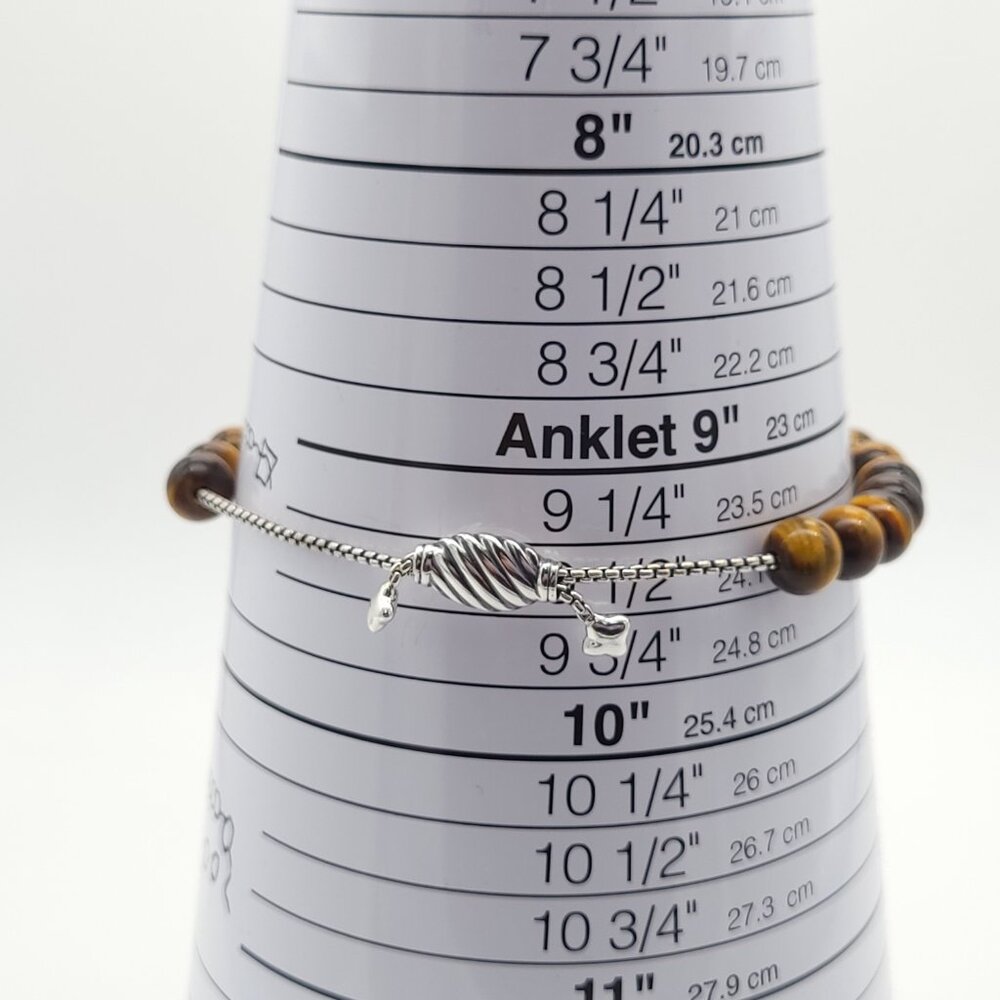 David Yurman Sterling Silver 8mm Tiger's Eye Spiritual Bead Beaded Pull Bracelet - Picture 3 of 7
